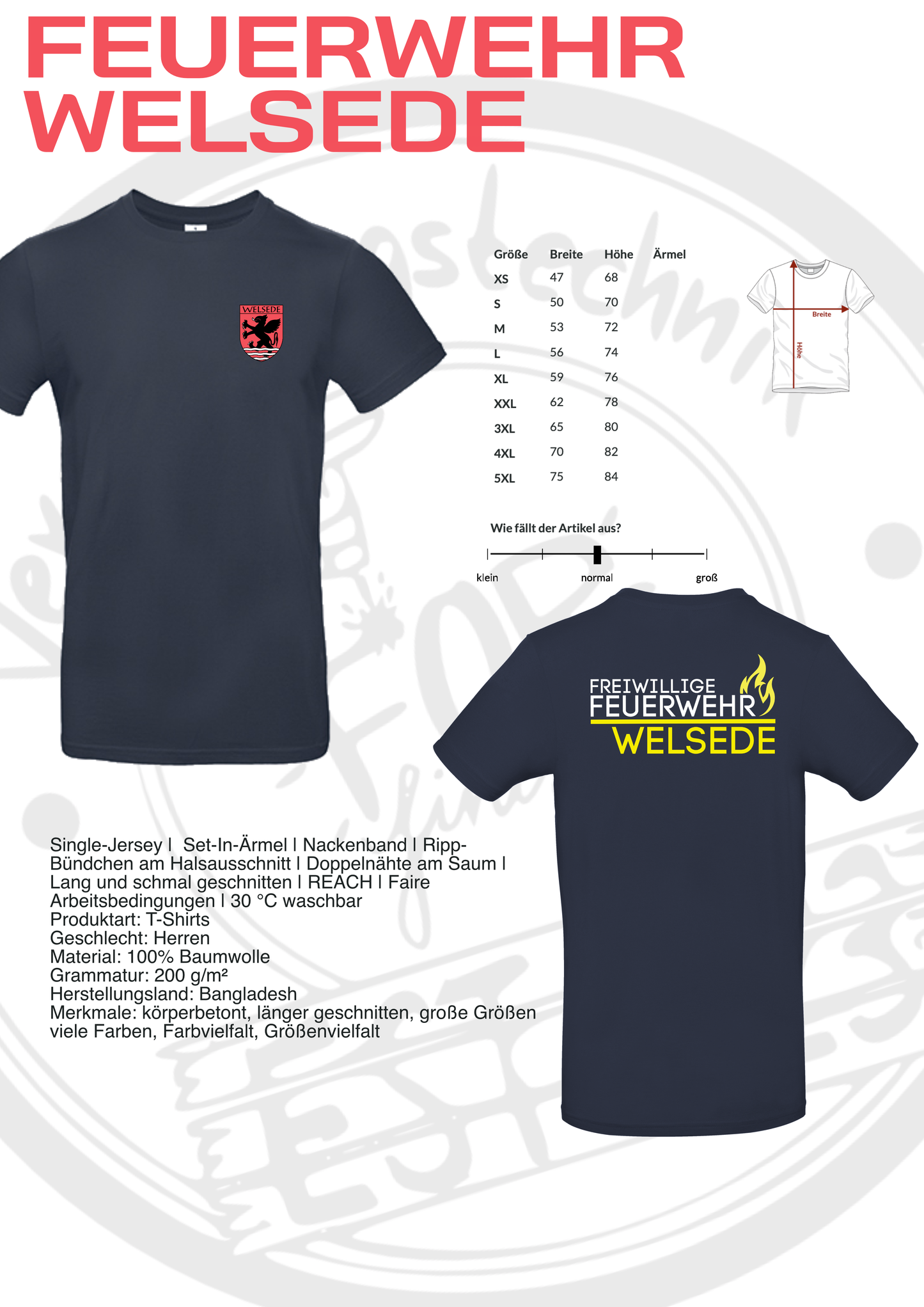 T-Shirt der Feuerwehr Welsede mit Brustwappen und Rückendruck
