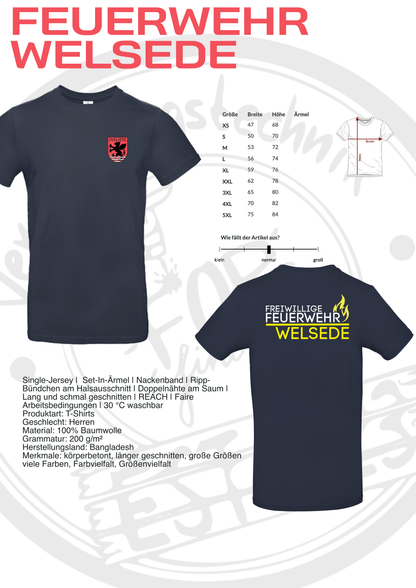 T-Shirt der Feuerwehr Welsede mit Brustwappen und Rückendruck
