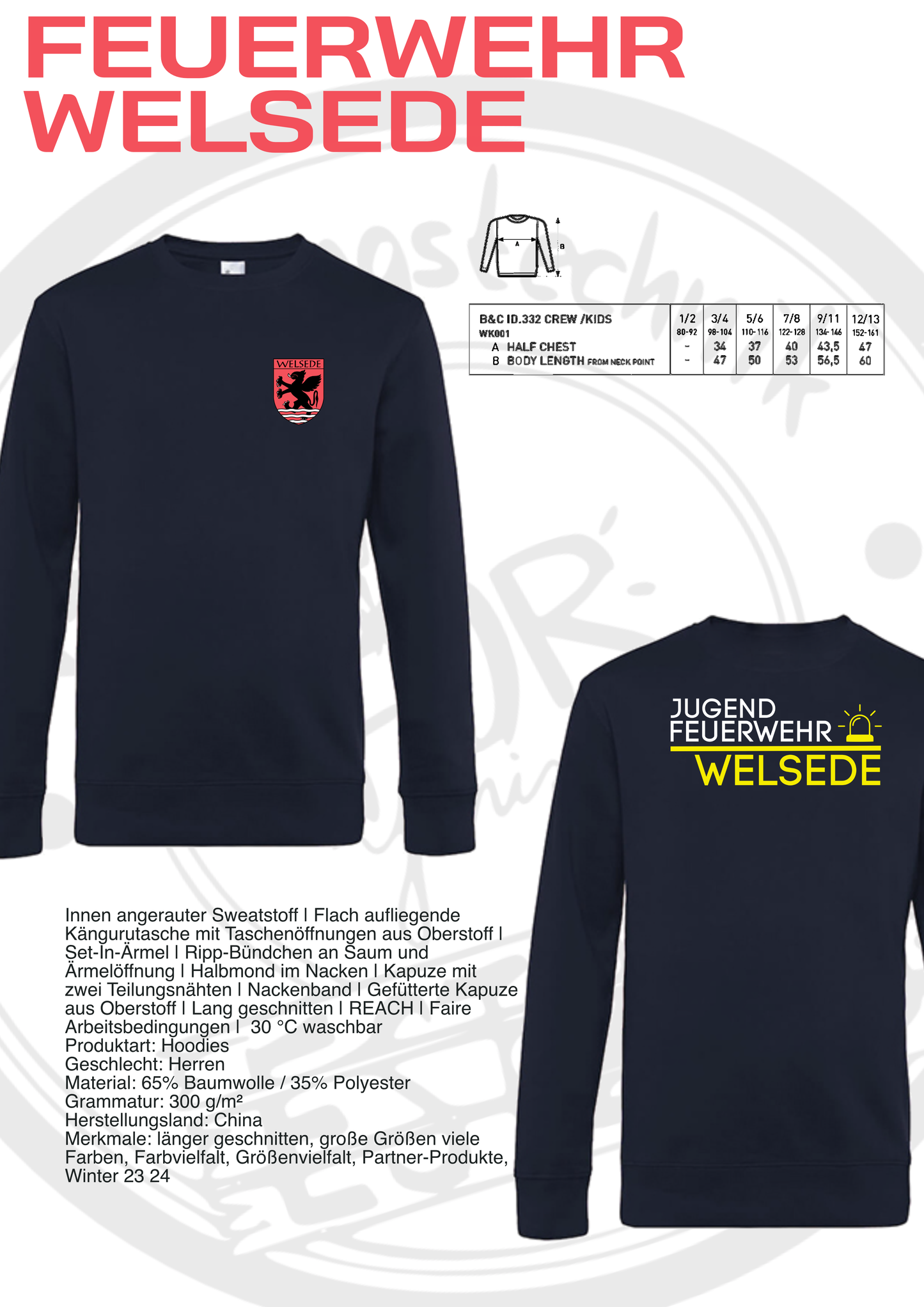 Sweatshirt der Jugendfeuerwehr Welsede mit Wappen