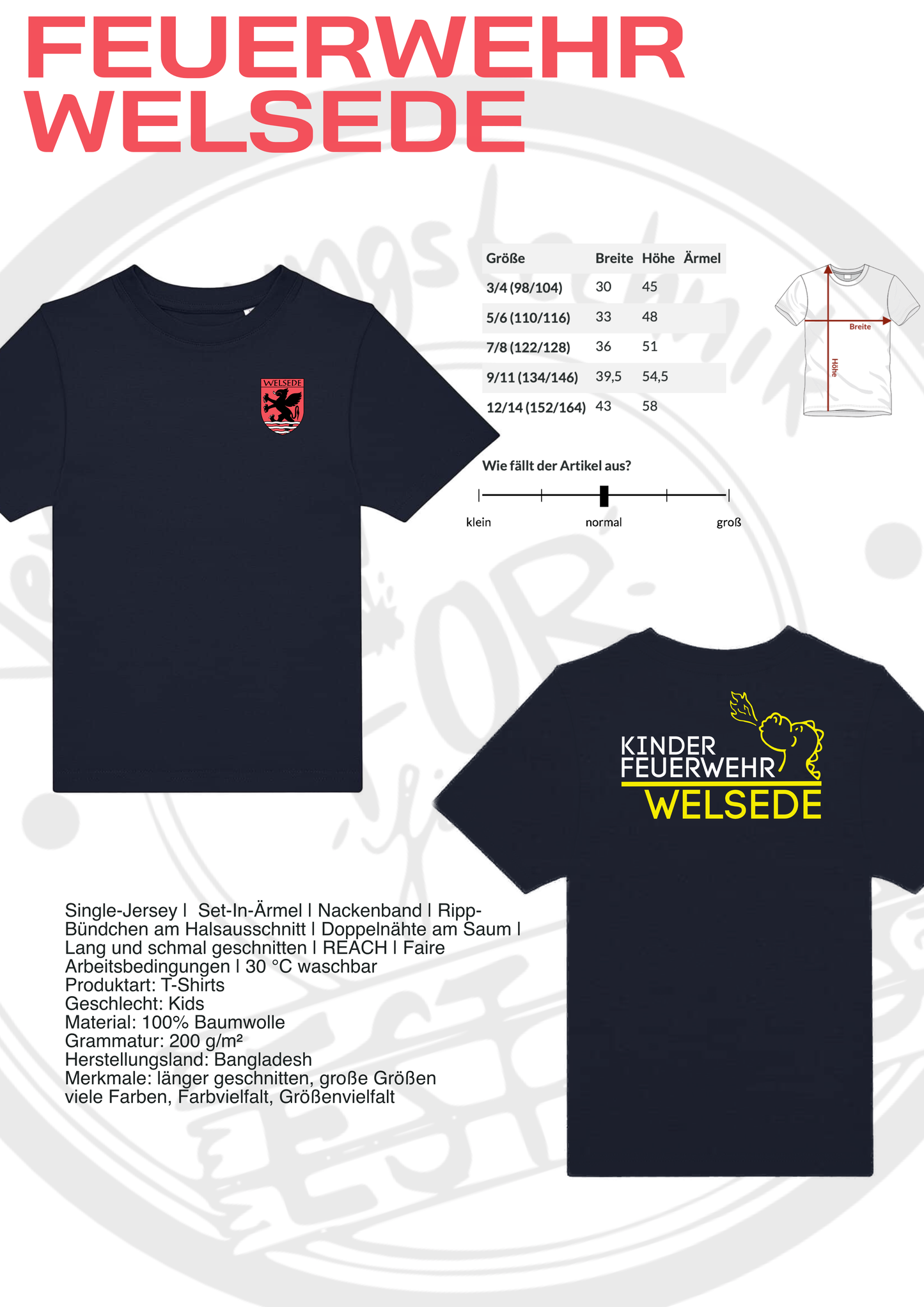 T-Shirt der Kinderfeuerwehr Welsede mit Wappen