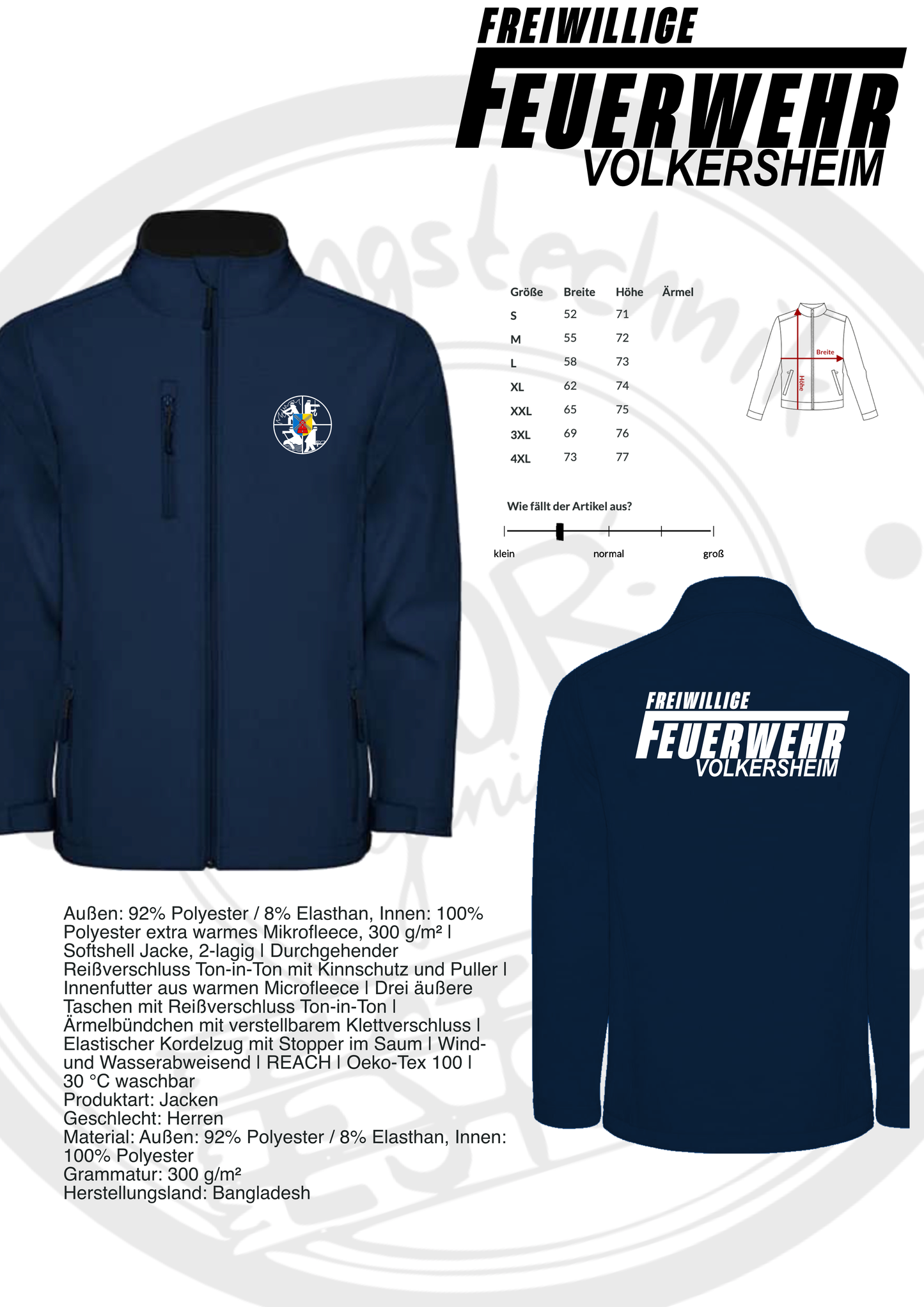 Softshelljacke der Feuerwehr Volkersheim mit Wappen